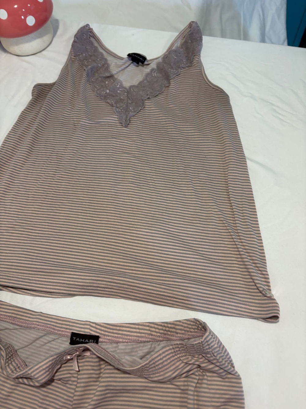 Women’s Lace-Trim Striped Sleep Set - Taupe Pink - Picture 6 of 8